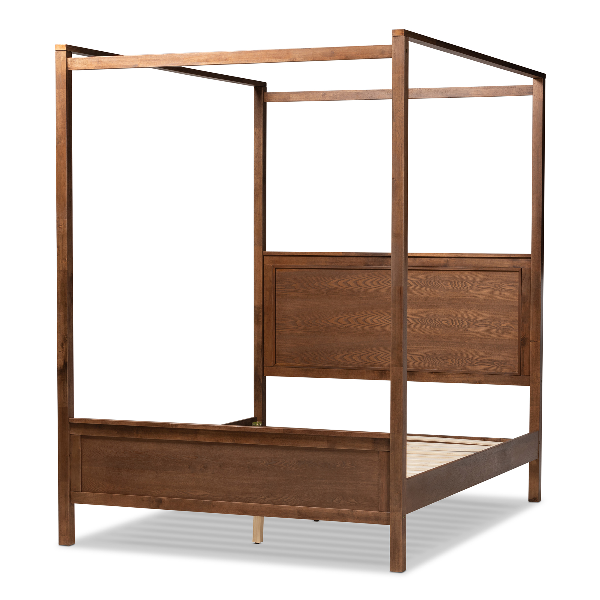 Baxton Studio Veronica Modern and Contemporary Walnut Brown Finished Wood King Size Platform Canopy Bed